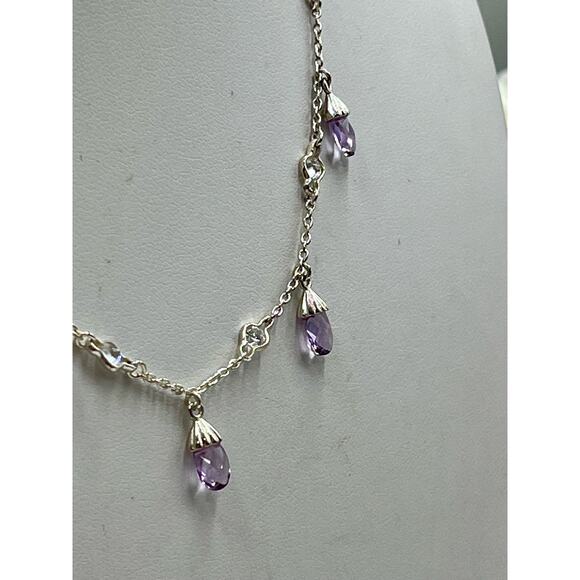 Signed L J Sterling Silver Amethyst Briolette Drop Necklace February Birthstone - Picture 6 of 13